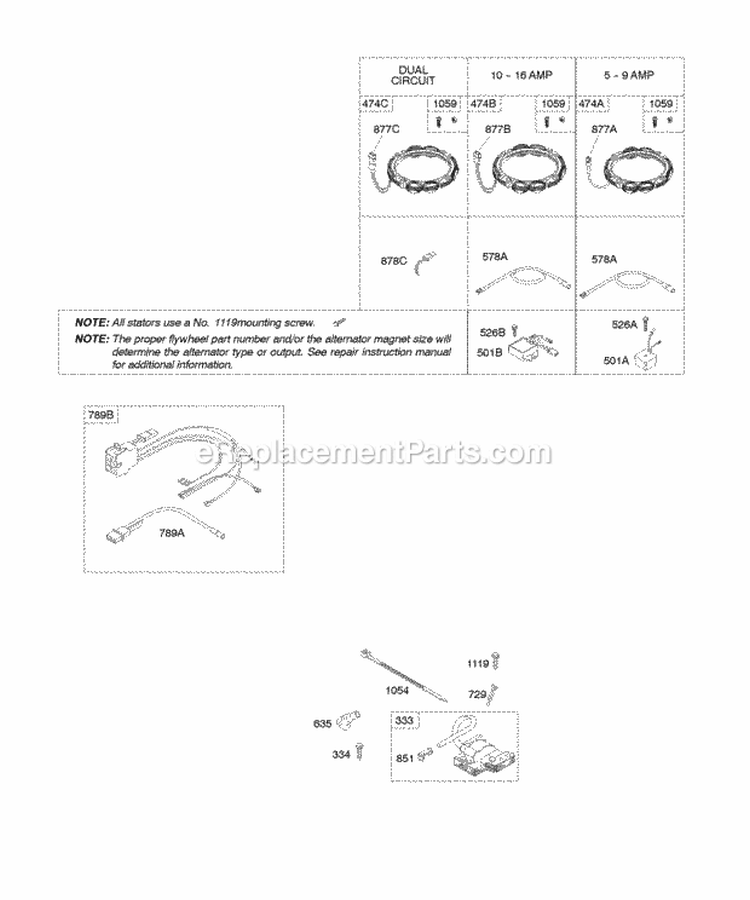 Alternators Ignition Diagram and Parts List for 407577-0308-E1  Briggs and Stratton Engine